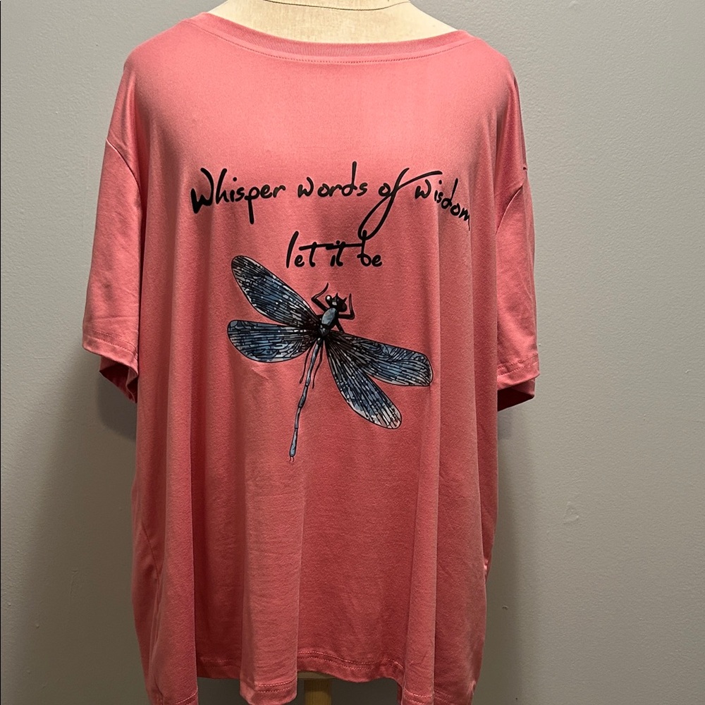 SHEIN Pink Short Sleeve Tee with Dragonfly Print